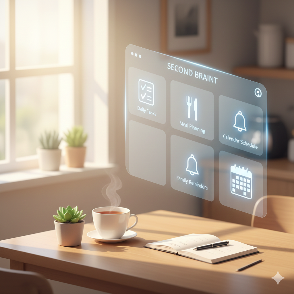 AI for home life acting as a quiet personal assistant supporting daily routines, meals, tasks, and family schedules.