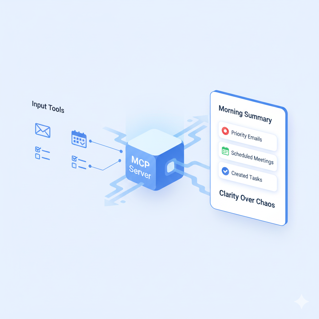 MCP servers for AI agents generating a morning summary by managing emails, tasks, and calendar automatically.